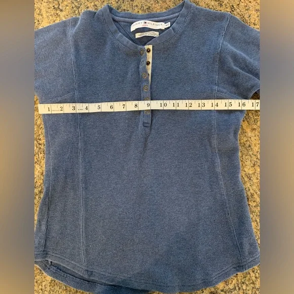 Vintage Tommy Hilfiger Blue Thermal Snap Long Sleeve Shirt Size Medium - Picture 4 of 9